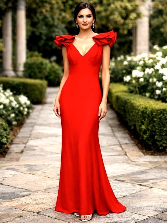 Dresses & Skirts - Red Ruffle Prom Gala Wedding Guest Maxi M